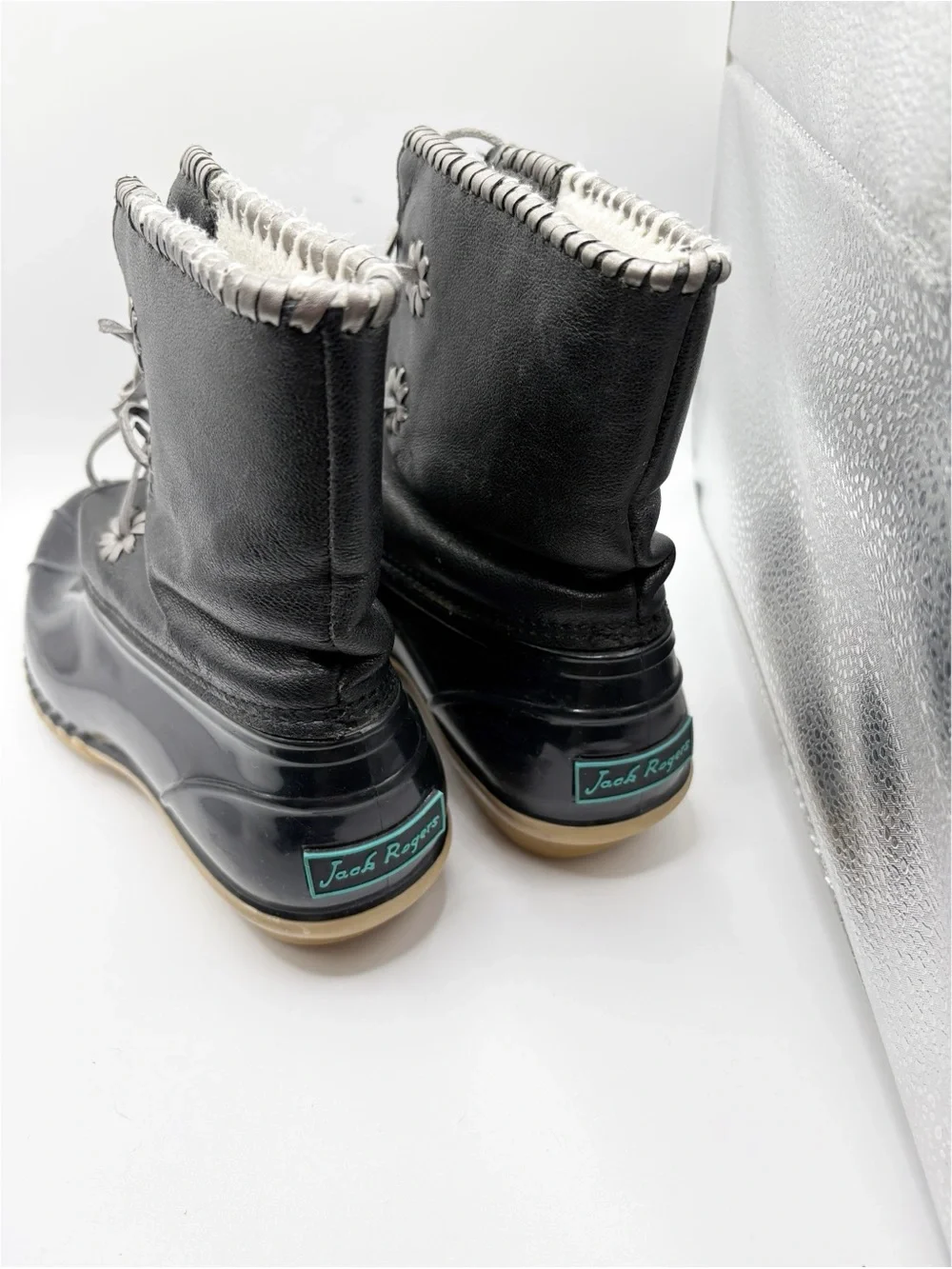 Jack Rogers Chloe Duck Rain Boots with Silver Whipstitching Details
